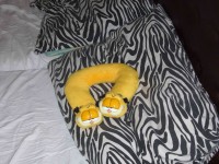 Garfield | Můj polštářek Garfield na polštáři v hotelovém pokoji